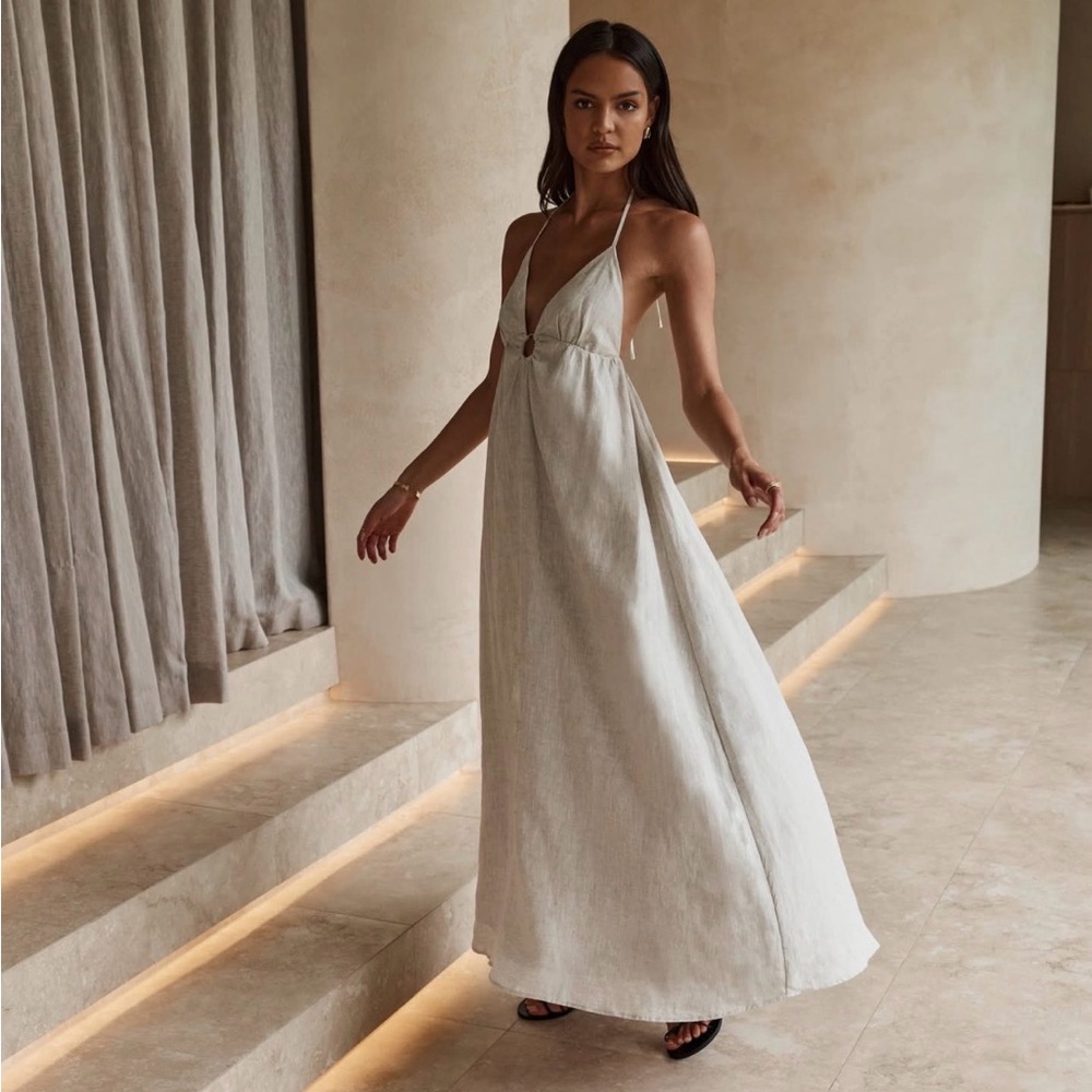 DISSH ellen natural linen halter midi dress